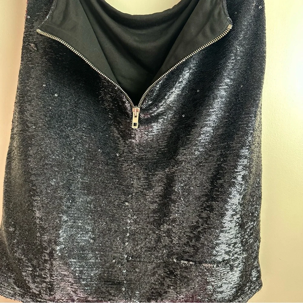 IRO Colinne Shimmer Sequin Metallic‎ Black W/Red Side Stripe Lined Mini Skirt 2